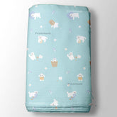 White Cute Dancing Dog Kid's Printed Pastel Blue Fabric
